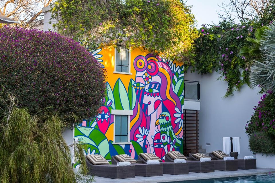 Poolside art installation by Claudio Limón, the talented Mexican muralist, by the Hotel Matilda pool