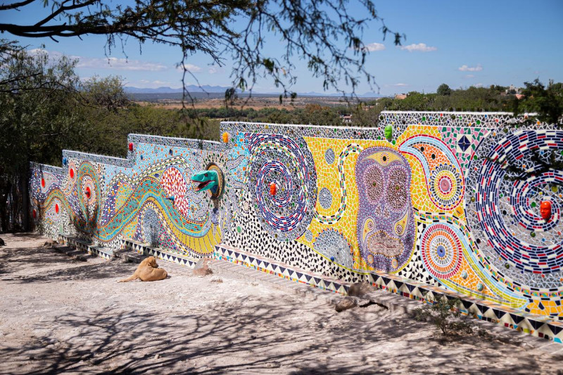 An outdoor mosaic at the Chapel of Jimmy Ray